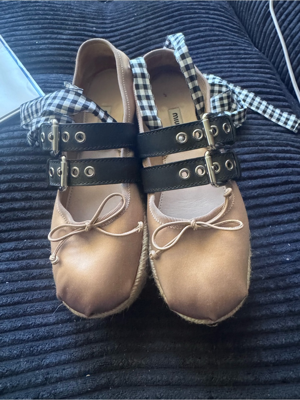 Miu Miu Brown Satin Ballet espadrille with Black Double Buckle Straps size 35.5 - Picture 7 of 8